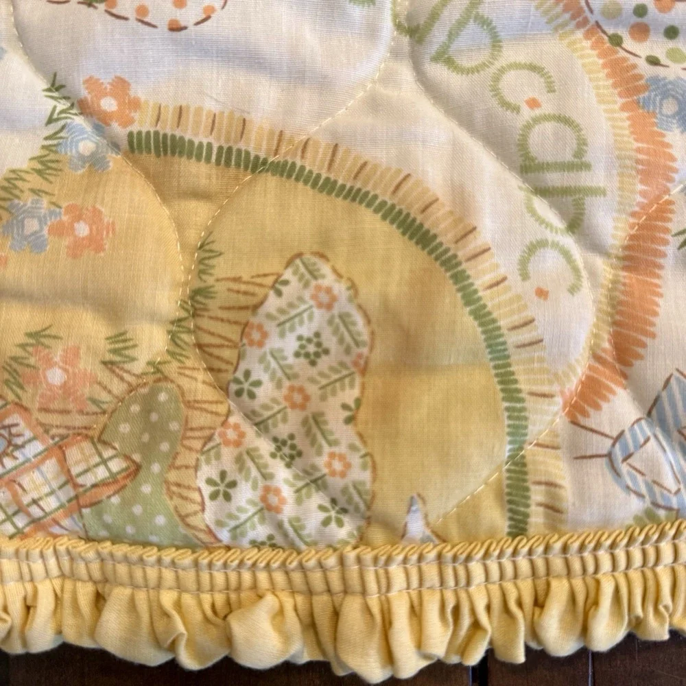 VTG 80s Yellow Baby Blanket Quilt Sears Roebuck & Co Perma-Prest ABC Cat Dog